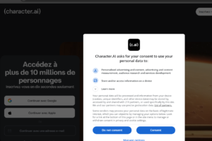 Capture d'écran de la page d'accueil de Character.AI