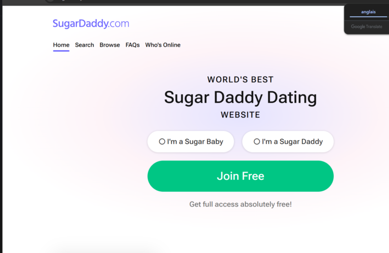 Capture d'écran de la page d'accueil de SugarDaddy.com